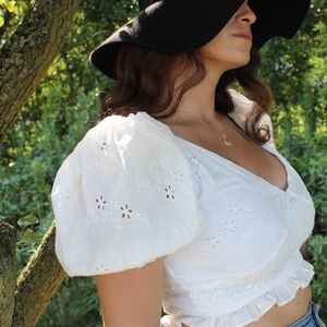 LPA White Eyelet Puff-Sleeve Top